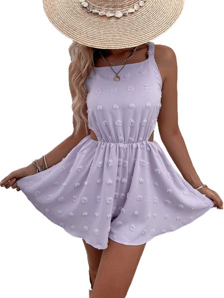 

swiss dot cut out cami romper 17mq#, Black;white