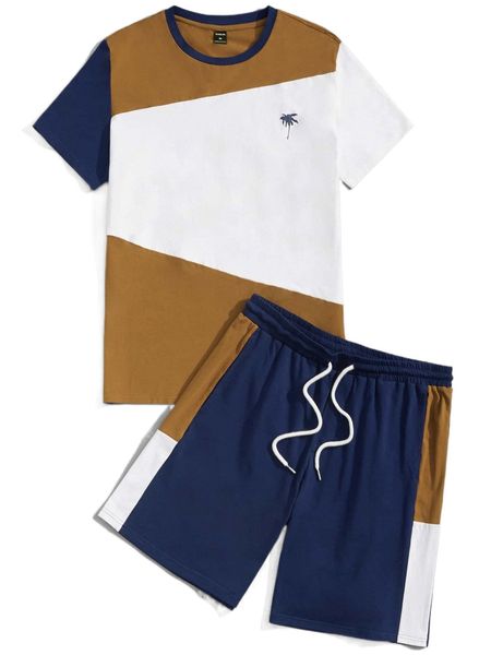 

men coconut print tee & track shorts m950#, Gray