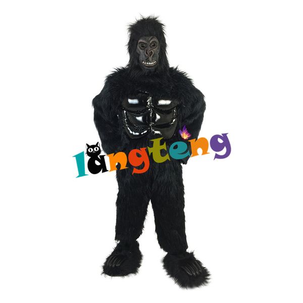 Fato da boneca de mascote 974 longo pele preta chimpanzé macaco gorila muscular mascote fursuit traje para adultos