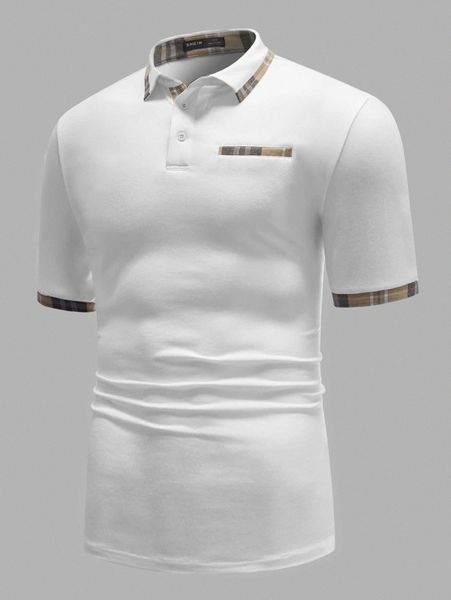 

men plaid print patch pocket polo shirt j2ek#, White;black
