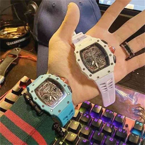 

luxury mens mechanics watch richa milles star with high-grade handsome flower silicone student multifunctional timing, Slivery;golden