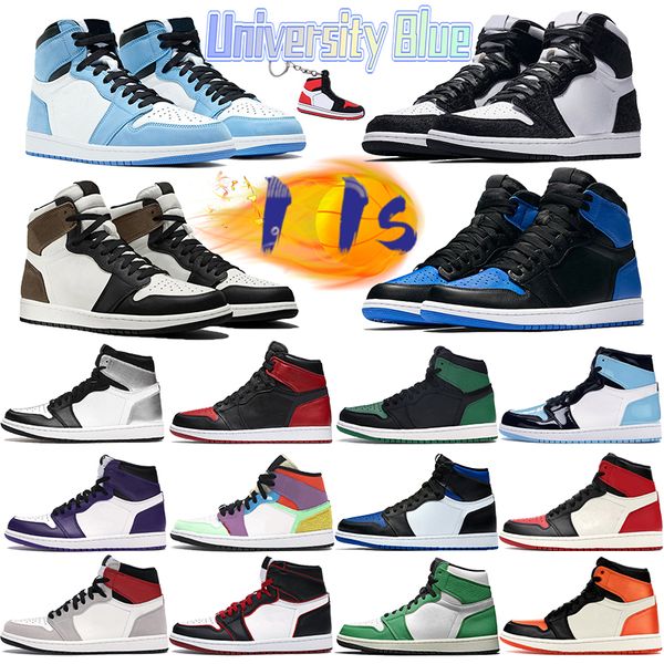 

university blue 1 1s basketball shoes mid light smoke grey hyper royal lucky green bred toe chicago court purple white men women sneakers