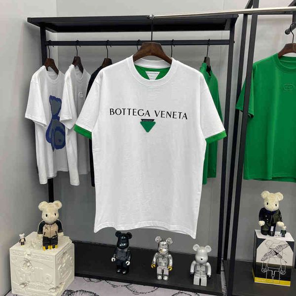 

men's t-shirts bottega ins new ventea higher version b green triangle letter v round neck short sleeve t-shirt loose cotton couples hal, White;black