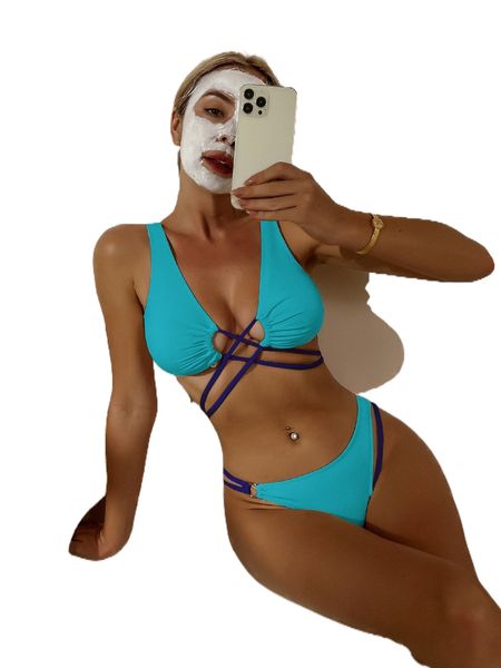 

colorblock tie back bikini swimsuit o1hi#, White;black