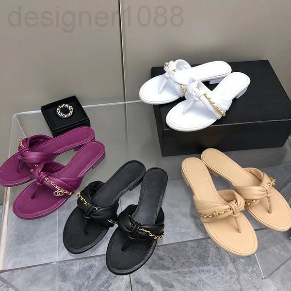 

slippers designer 2022 summer new style small fragrance herringbone slippers metal chain clip foot exposed toe leather casual flat for women, Black