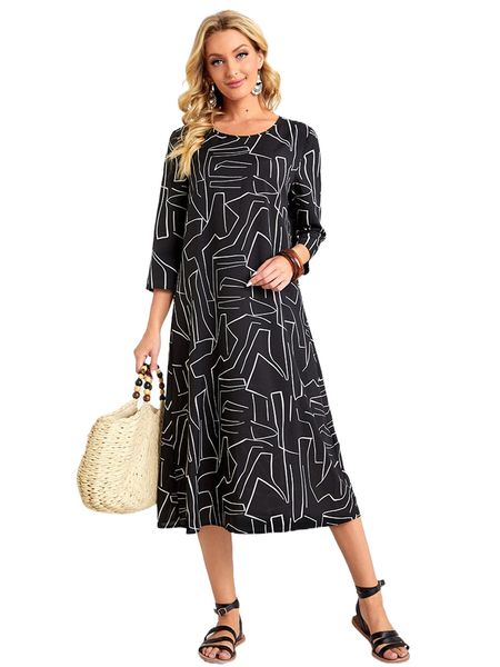 

emery rose geo print tunic dress q2k7#, Black;gray