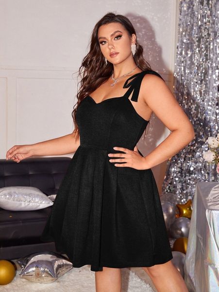 

plus tie shoulder cami dress z1ii#, Black