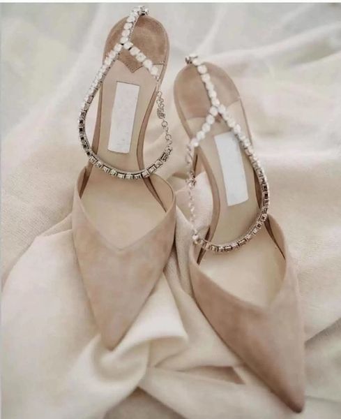 sandali da donna lussuosi scarpe da donna Bing scarpe décolleté tacchi alti da donna cristalli cinturino alla caviglia punta punta strass abbellimento sandali elegante matrimonio con scatola