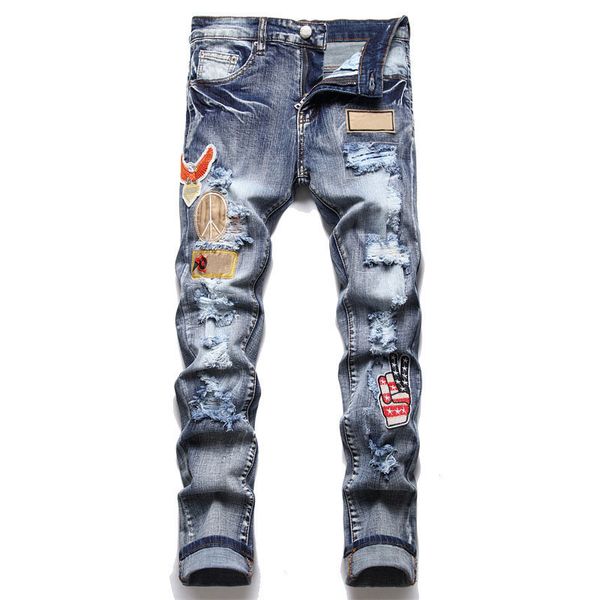 

baggy blue mens jeans original spring autumn pantalon italy style fashion retro distress motorcycle biker pants with tag relaxed fit ripped