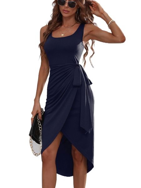 

tie side tank dress b15b#, Black;gray