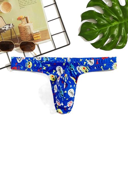 

men letter & skeleton print thong e367#, Black;brown