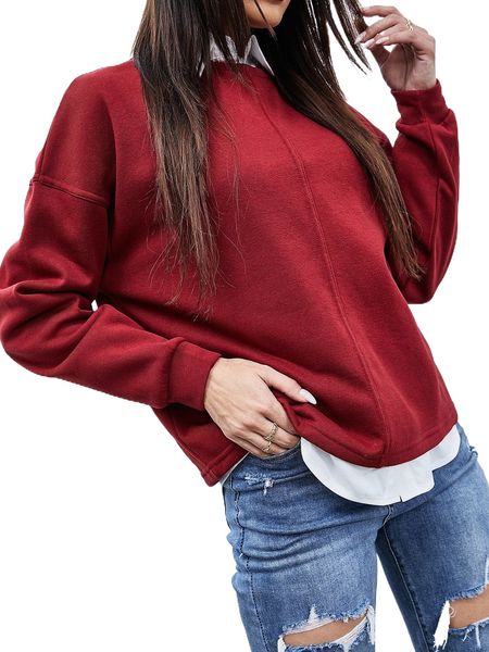 

drop shoulder sweatshirt without blouse t3p8#, Black