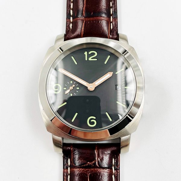 

watch mens watch classic watch automatic mechanical watches leather strap montre de luxe wristwatch three needles 45mm, Slivery;brown