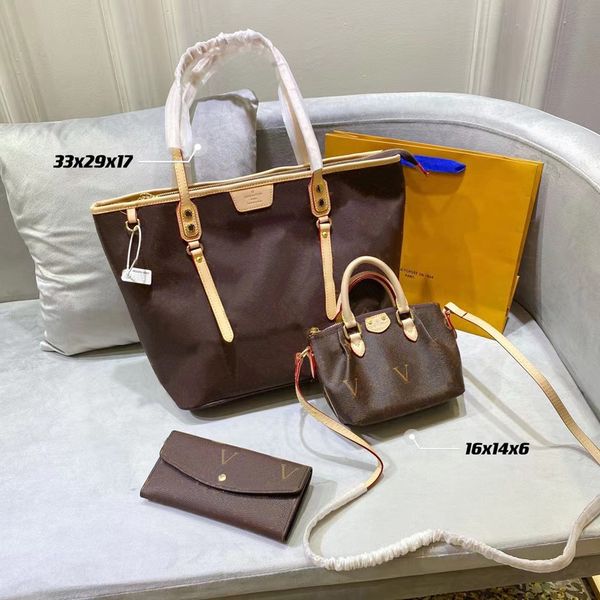 

designer three-piece bag totes luxury brand purse single zipper wallets women handbags tote real leather bags lady plaid purses duffle lugga