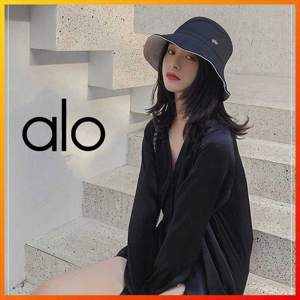 

alo yoga new female cotton fisherman hats summer sunscreen double-sided solid color sun hat fedora hat outdoor beach, Black;white