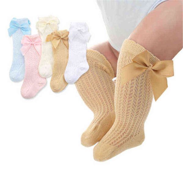 

infants kids toddlers girls boys knee high socks tights leg warmer ribbon bow solid cotton stretch cute lovely 0-3y l220716, Pink;yellow