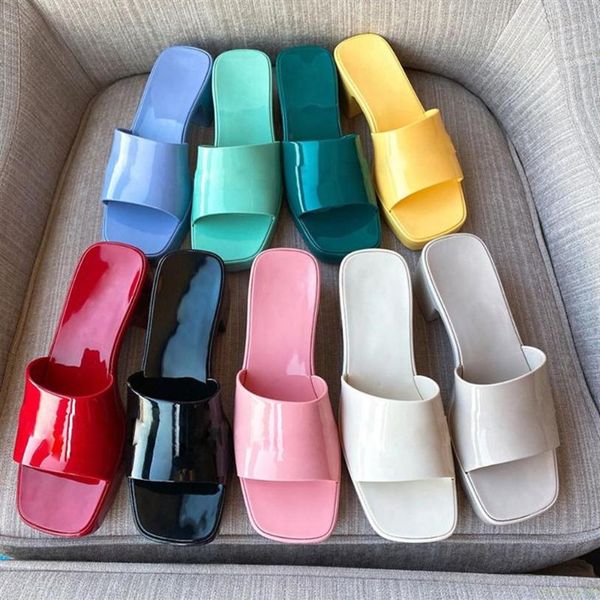 

slippers 2021 women sliders platform jelly shoes open toe square chunky heels fashion big size pvc beach290n, Black
