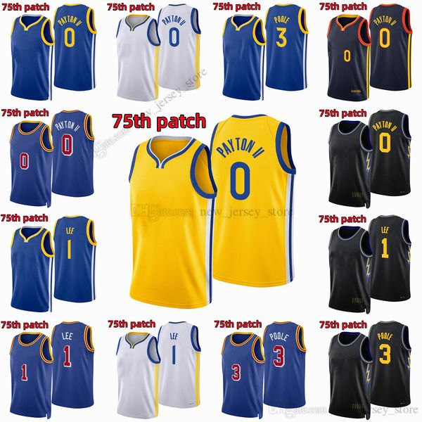 

printed new 75th city basketball 3 poole jerseys 1 damion lee 0 gary payton ii jersey blue white black yellow man jersey, Black;red