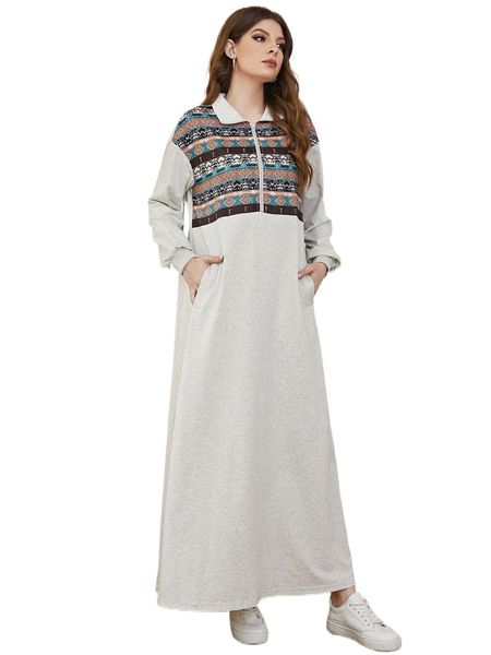 

geo print drop shoulder slant pockets sweatshirt dress r2zc#, Black