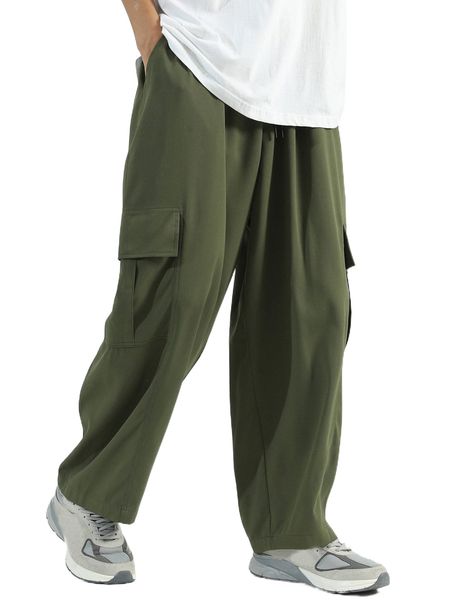 

men flap pocket side drawstring waist pants j5fx#, Black