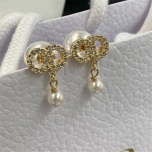 

82% off online sale diamond pearl earrings brass earrings silver needles, Golden