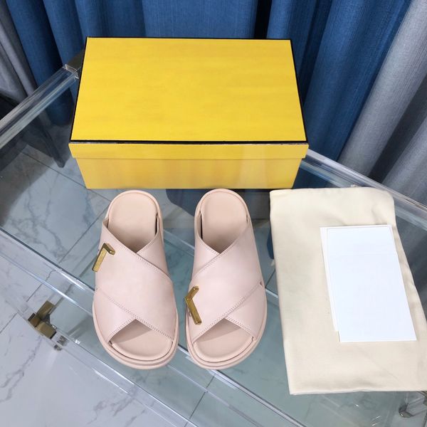 

2022 designer sandals metal logo fashion women slipper leather upper with crossed laces slippers casual shoes 3 colors size 35-40, Black