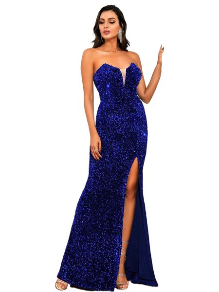 

love&lemonade slit thigh sequin tube formal dress u9jc#, Black;gray