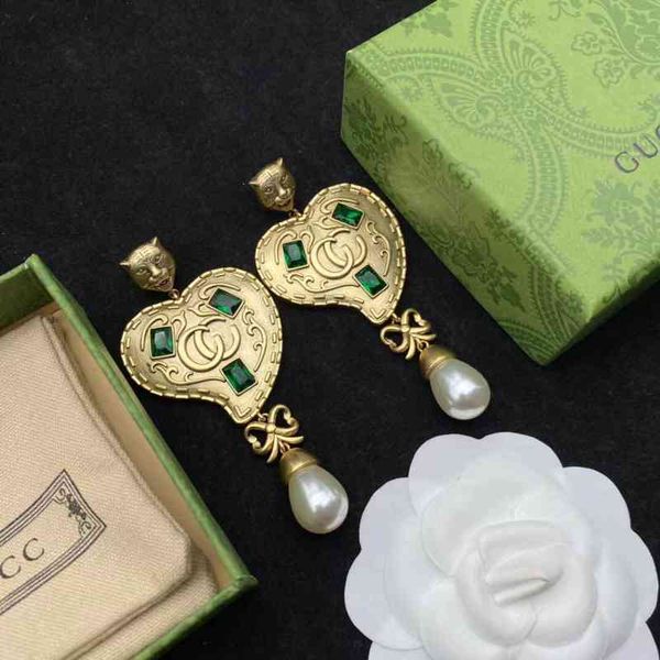 

brass earrings female letters lion pearl earrings us design jewelry, Golden