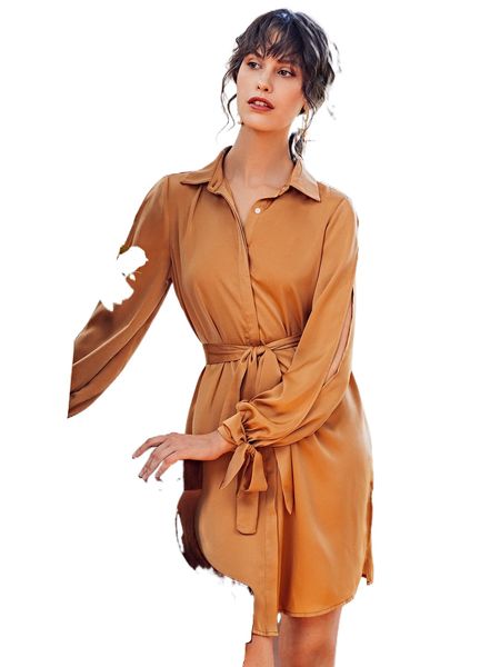 

x lital ofir knot sleeve self belted dress 61uu#, Black;gray