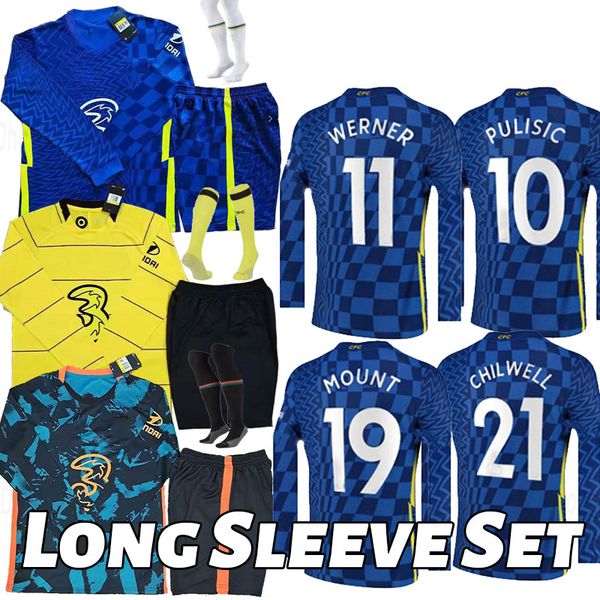 

long sleeves 2021 cfc soccer jersey lukaku pulisic ziyech havertz kante werner abraham chilwell mount jorginho 2022 giroud football shirt 21, Black;yellow