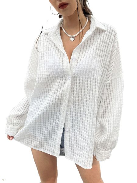 

drop shoulder textured blouse 02mj#, White