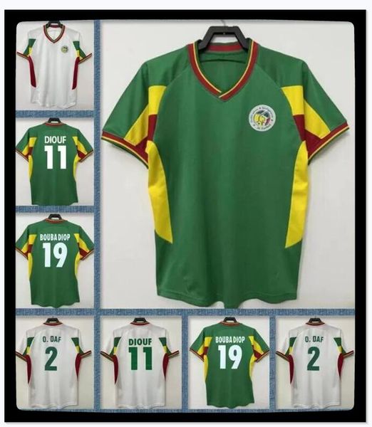 

2002 2003 senegal retro soccer jerseys mane koulibaly gueye kouyate 02 03 o.daf diop h.camara kh.fadiga diouf vintage classic football shirt, Black;yellow