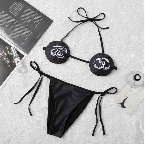 

women's swimwear 021 fashion and trendy brand abstract letter bifurcated binding rope women's bikini fe2s, White;black