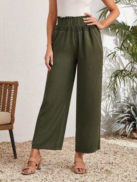 

emery rose shirred waist wide leg pants y5l9#, Black;white