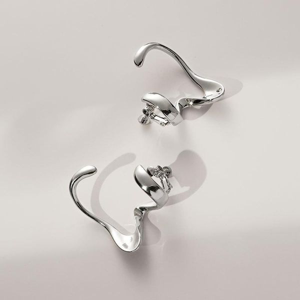 

clip-on & screw back srcoi minimalism large irregular waves clip on earrings no pierced geometric ear cuffs cartilage earring for women punk, Silver