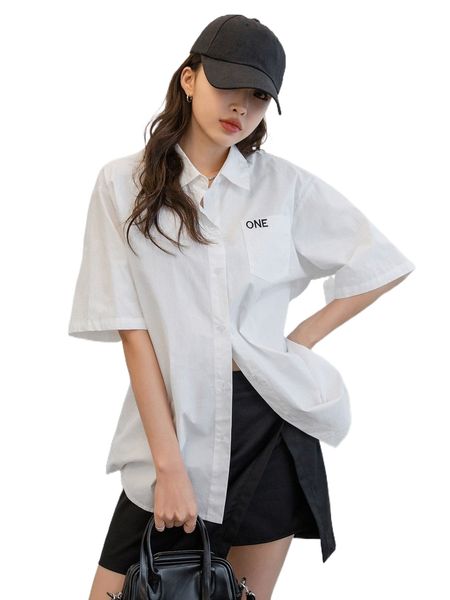 

dazy letter embroidery drop shoulder blouse e0xh#, White