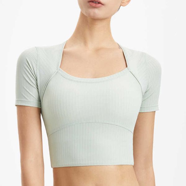 

fitness yoga outfits women's short sleeved exposed navel t-shirt close fitting sports running breathable outer wear slim fit, White;red