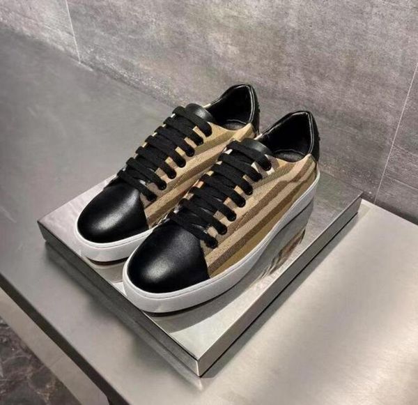 

designer casual shoes men's embossed plaid stripes two-color cotton gabardine flat shoes printed letters fashion calfskin canvas rubber, Black