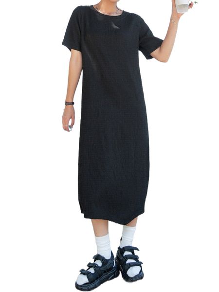 

dazy solid round neck tunic dress m1bs#, Black;gray