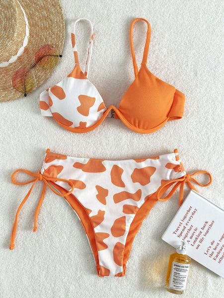 

cow print underwire bikini swimsuit i3fd#, White;black