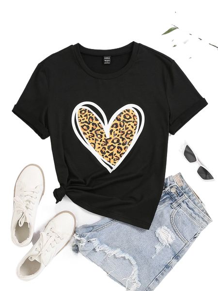 

heart print round neck tee e3e5#, White