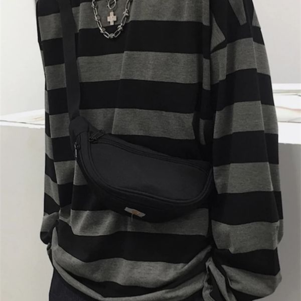 

autumn striped long sleeve oversize tshirt gothic teen couple casual women shirt fashion harajuku loose streetwear 220810, White