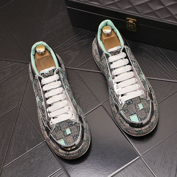 

italian style designer business dress wedding party shoes fashion rhinestones lace up leisure casual sneakers round toe thick bottom driving, Black