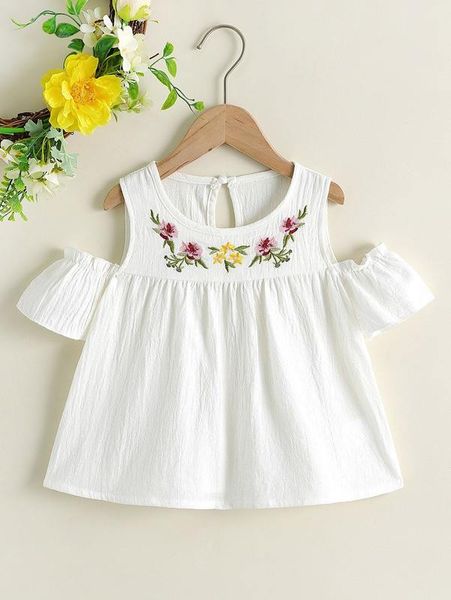 

toddler girl floral embroidery cold shoulder smock blouse she, White;black