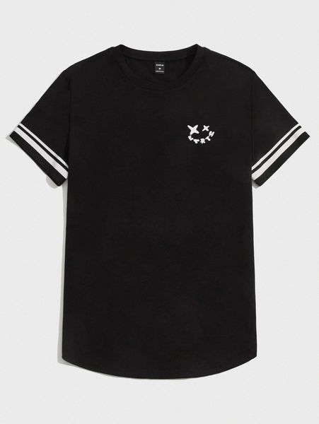 

men letter & cartoon face & striped pattern tee g20i#, White;black