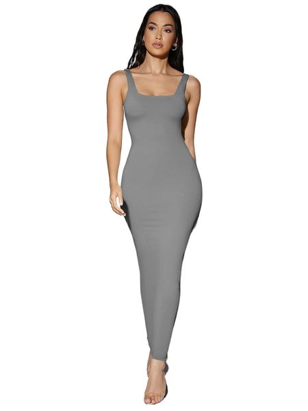 

bae solid scoop neck tank dress 33j9#, Black;gray