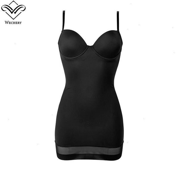 

xxl full control slips with underwire cup women body shapers stretchable safety underwear dress strap black, Black;white