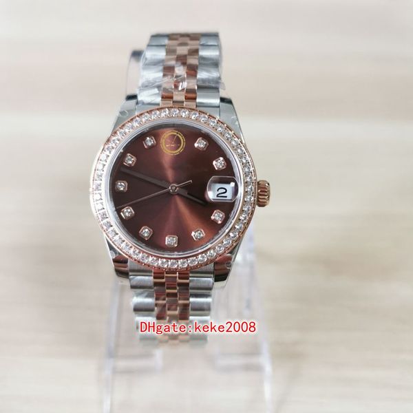 BPF Damen-Armbanduhren 278381RBR 278381 31 mm braunes Diamant-Zifferblatt, zweifarbiges 316L-Jubiläumsarmband, leuchtender Saphir, automatische mechanische Damenuhr