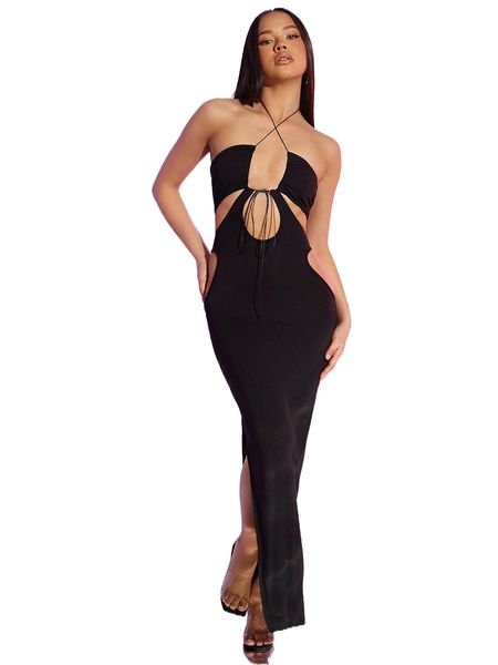 

crisscross tied backless bodycon dress t5o3#, Black;gray