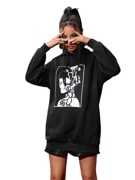 

x maritzellm floral & skeleton print hoodie o1zz#, Black